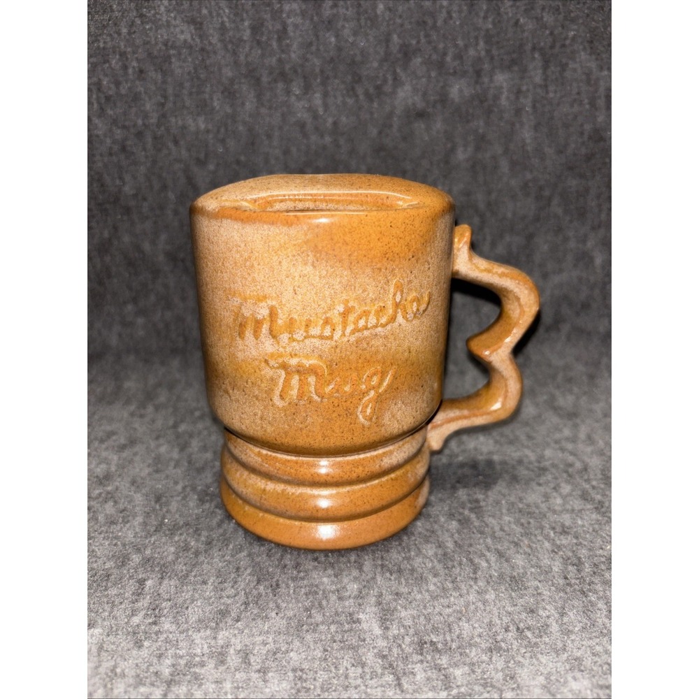 Vintage Frankoma Art Deco Pottery Mustache‎ Mug Coffee Cup Brown C14 4" Tall